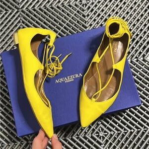 Aquazzura Women's Yellow Flats Christy Lemon 37.5